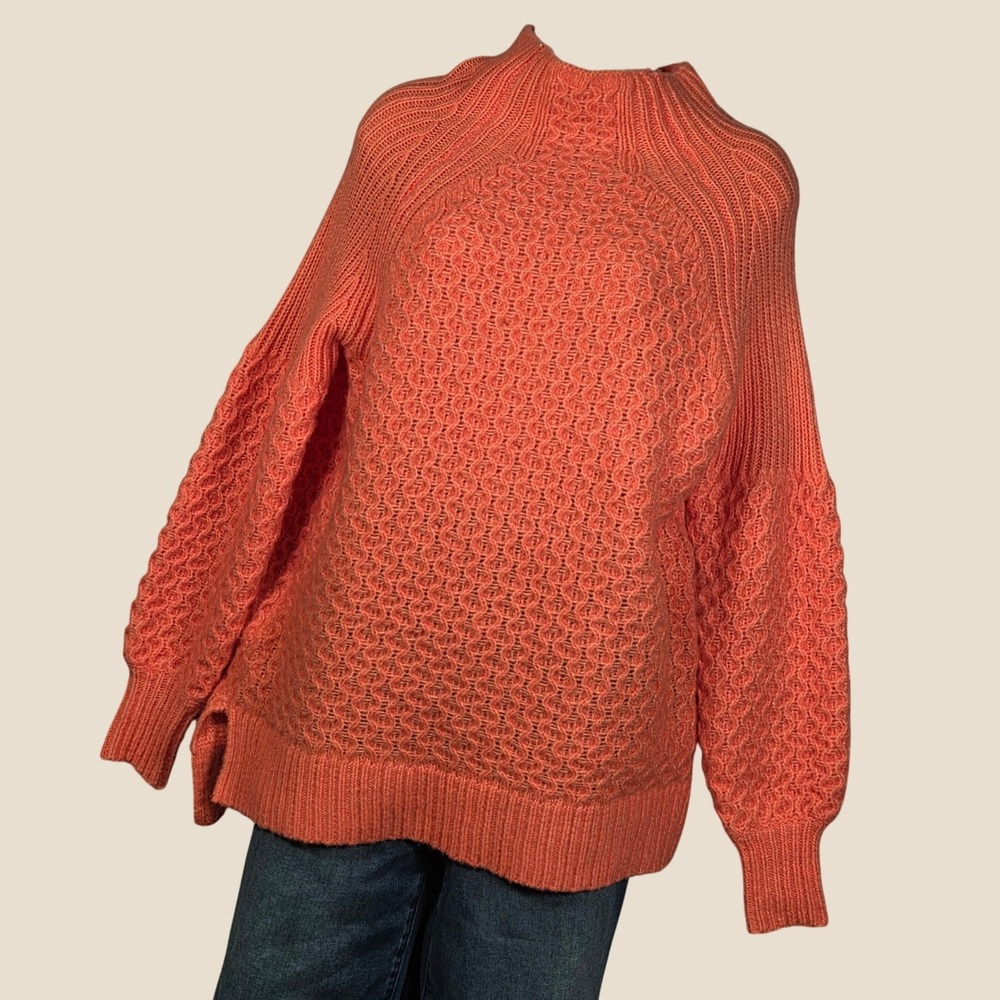 Anthropologie Women XS Knit Pullover Sweater Orange Alpaca Blend Mock Balloon